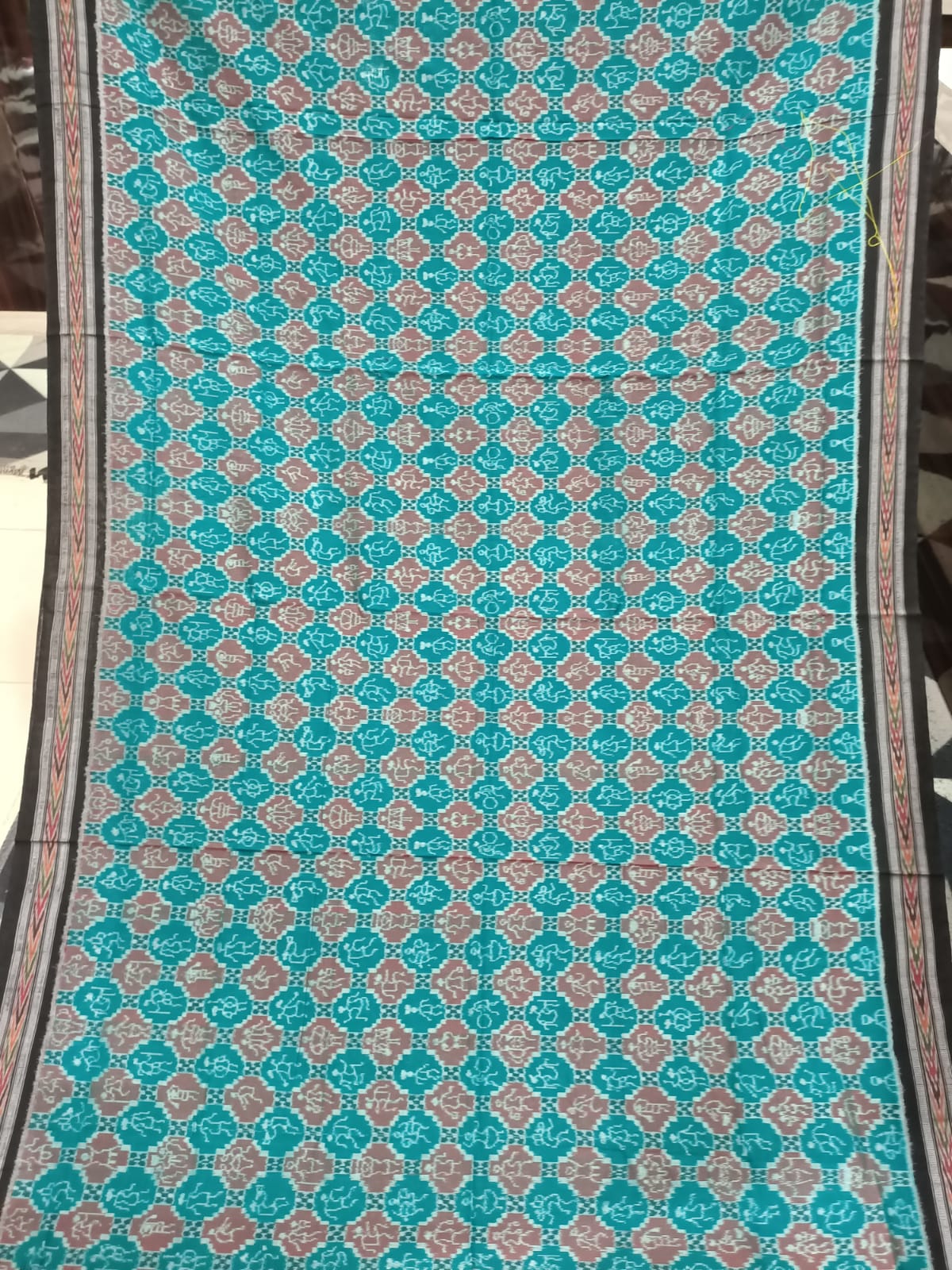 Rama Green Black Tribal  Design Sambalpuri Cotton Saree