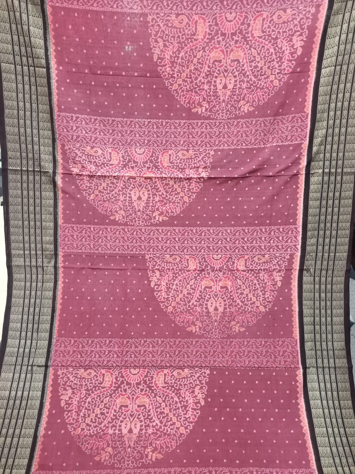 Peach Coffee Half Circle Lata Design Sambalpuri Cotton Saree
