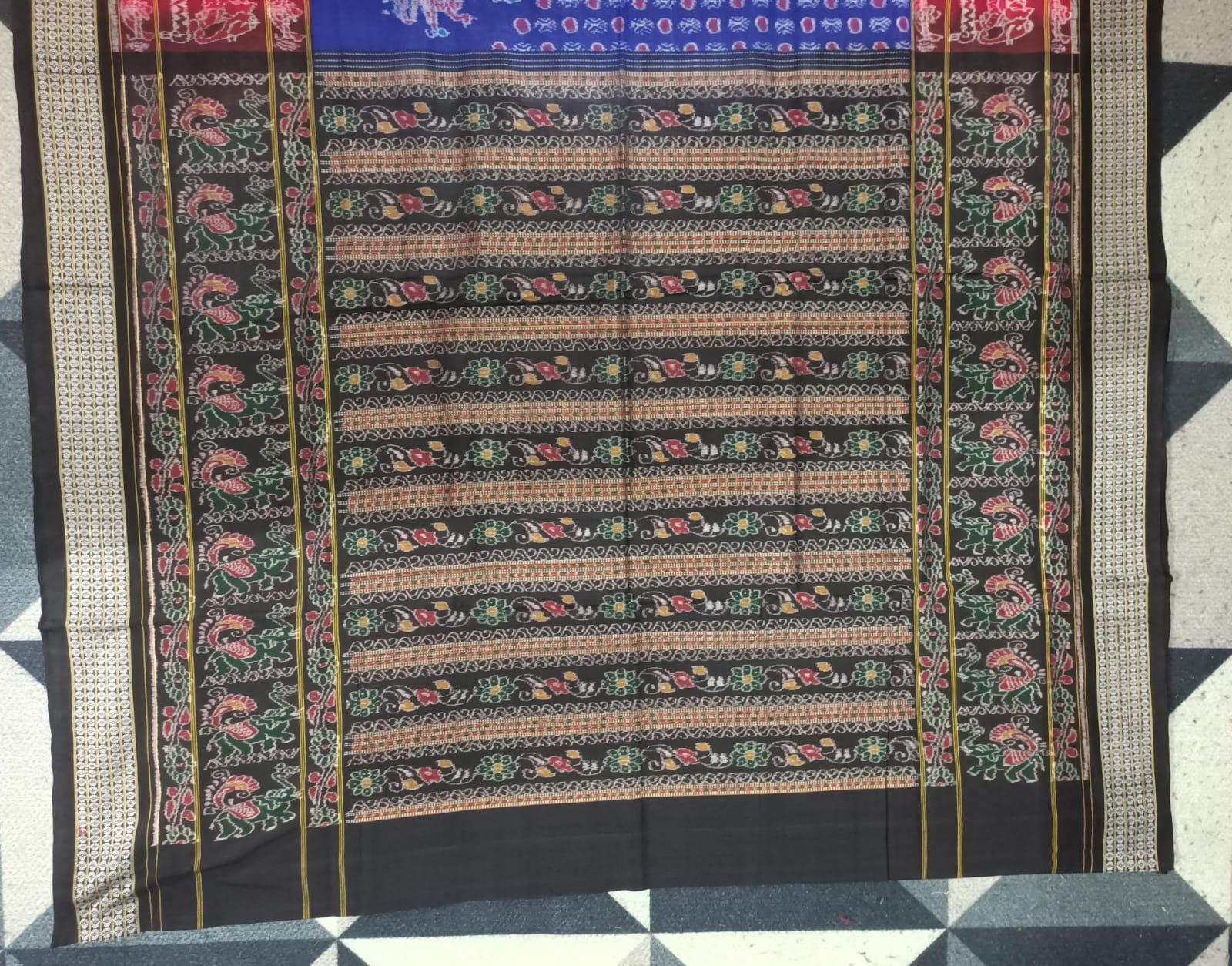 Blue Maroon Black Akhanda Dipa Design Sambalpuri Cotton Saree