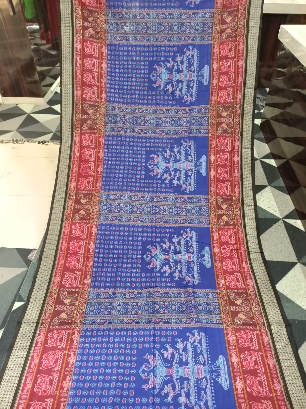 Blue Maroon Black Akhanda Dipa Design Sambalpuri Cotton Saree