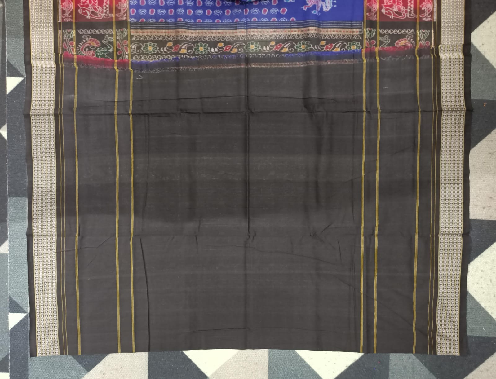 Blue Maroon Black Akhanda Dipa Design Sambalpuri Cotton Saree