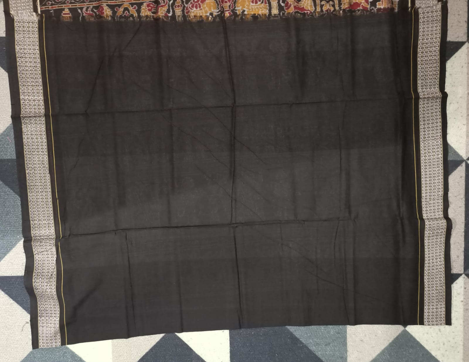 Black Maroon White 7 Kothi Animal Design Sambalpuri Cotton Saree