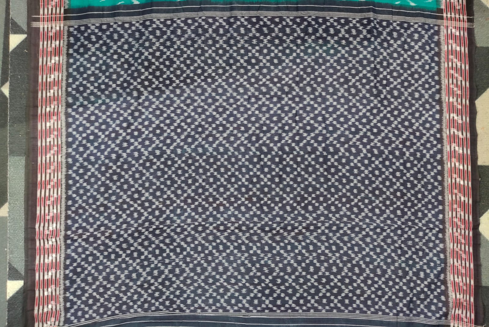 Rama Green Black Tribal Design Khandua Cotton Saree