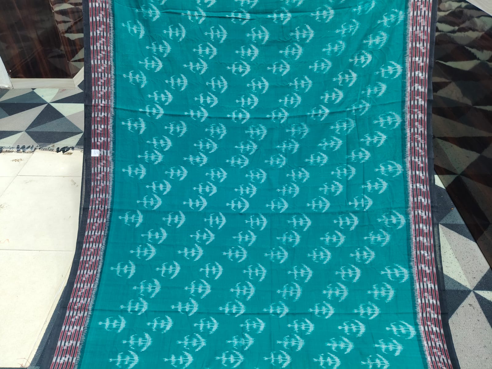 Rama Green Black Tribal Design Khandua Cotton Saree