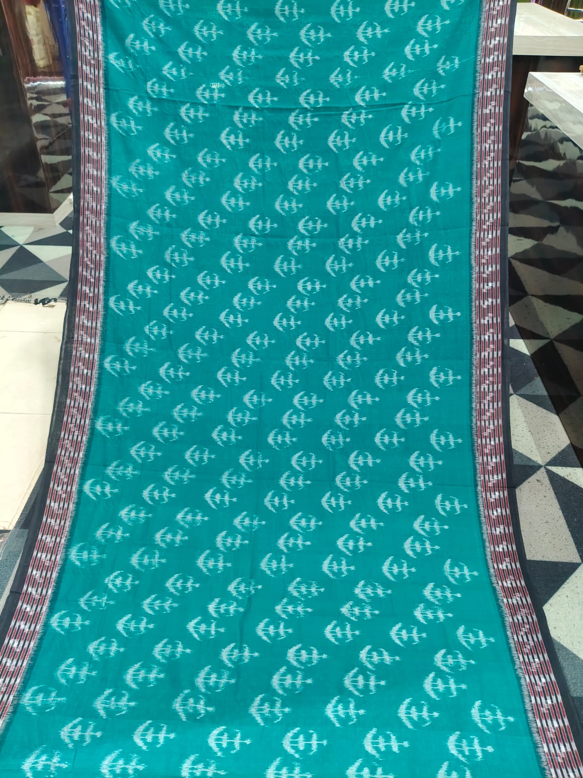 Rama Green Black Tribal Design Khandua Cotton Saree