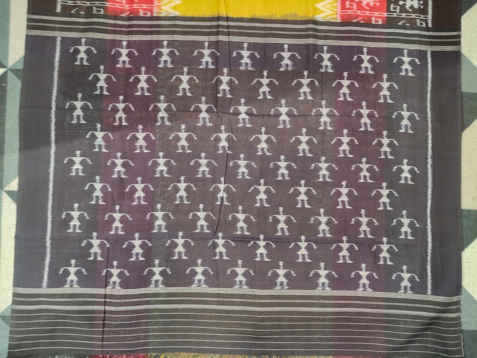 Mehendi Black Red Scot Tribal Design Khandua Cotton Saree