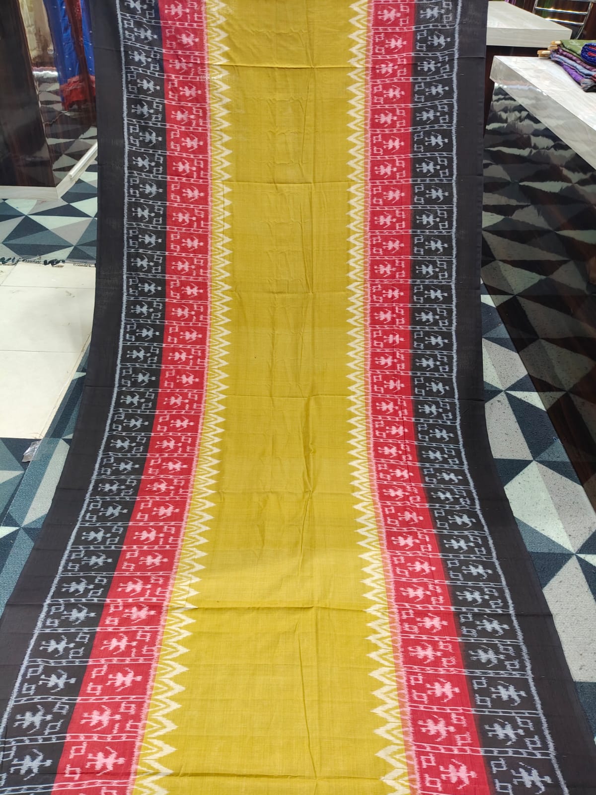 Mehendi Black Red Scot Tribal Design Khandua Cotton Saree