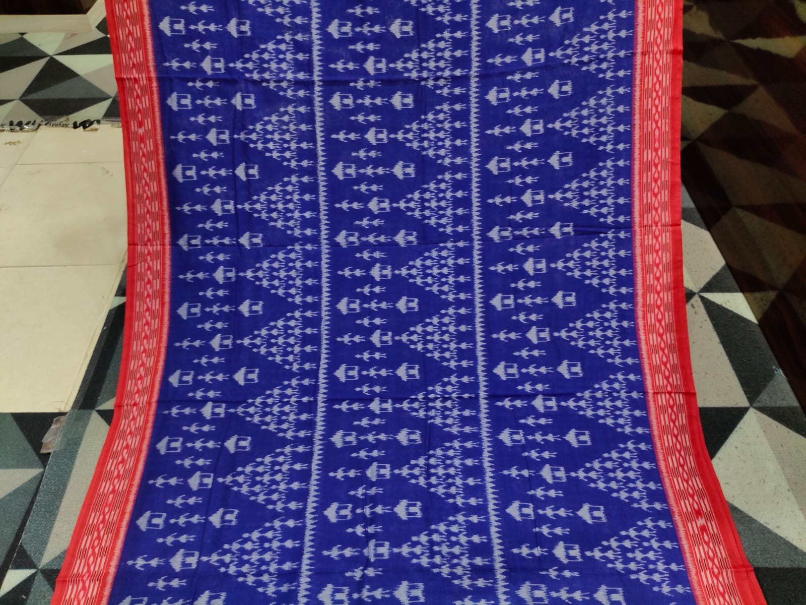 Blue Red Tribal Khandua Cotton Saree