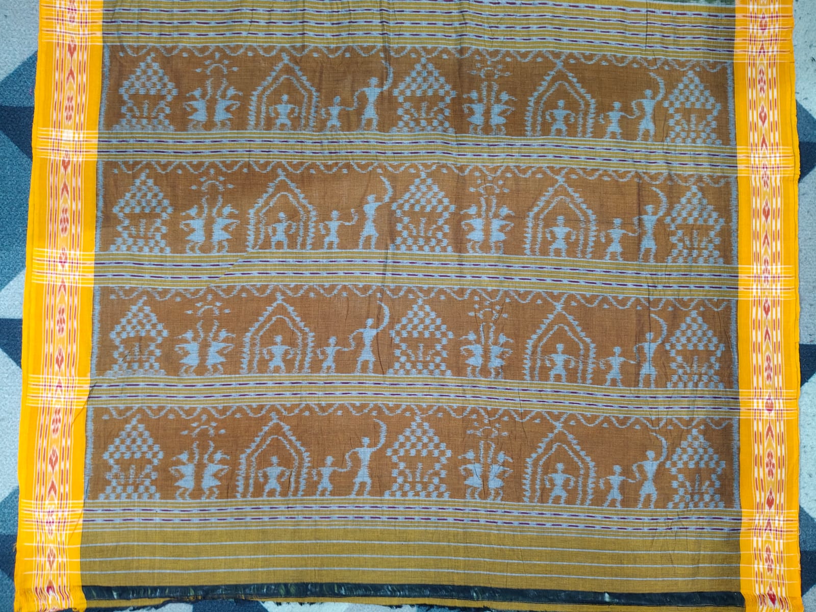 Mehendi Green Yellow Tribal Khandua Cotton Saree