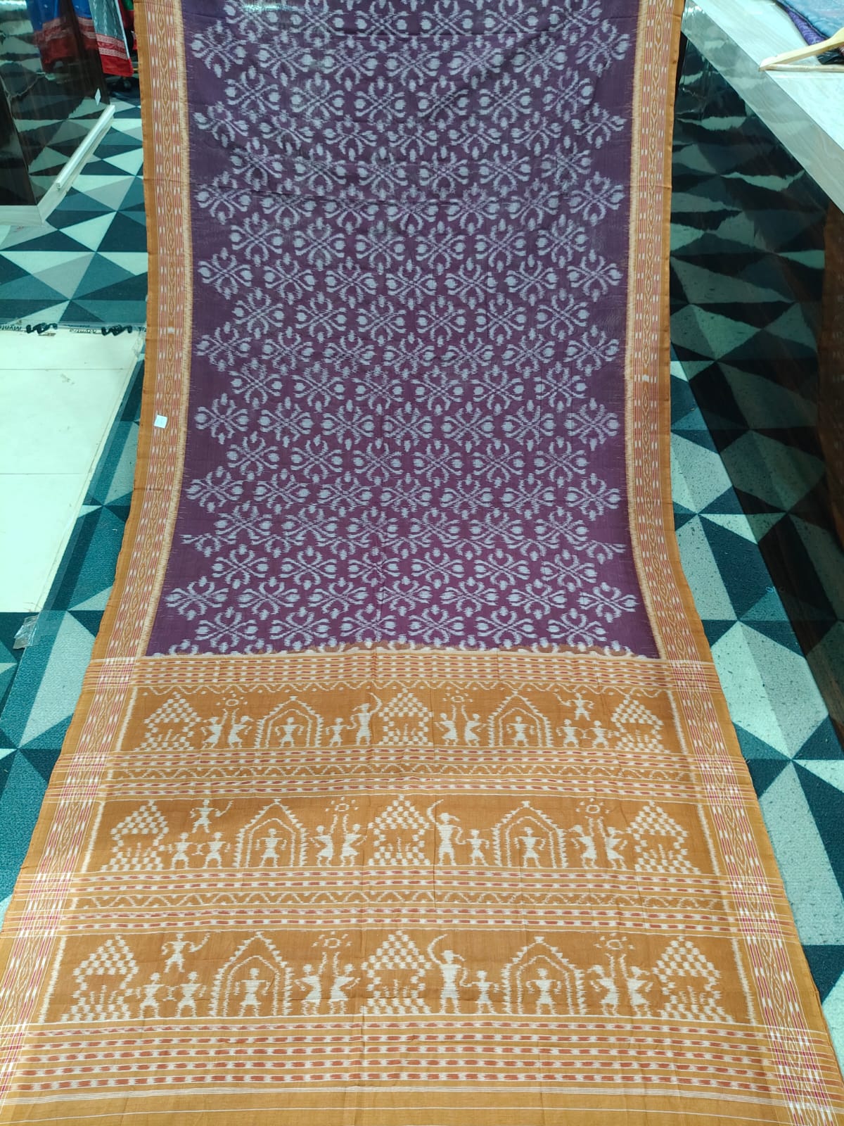 Deep Purple Rust Flower Khandua Cotton Saree