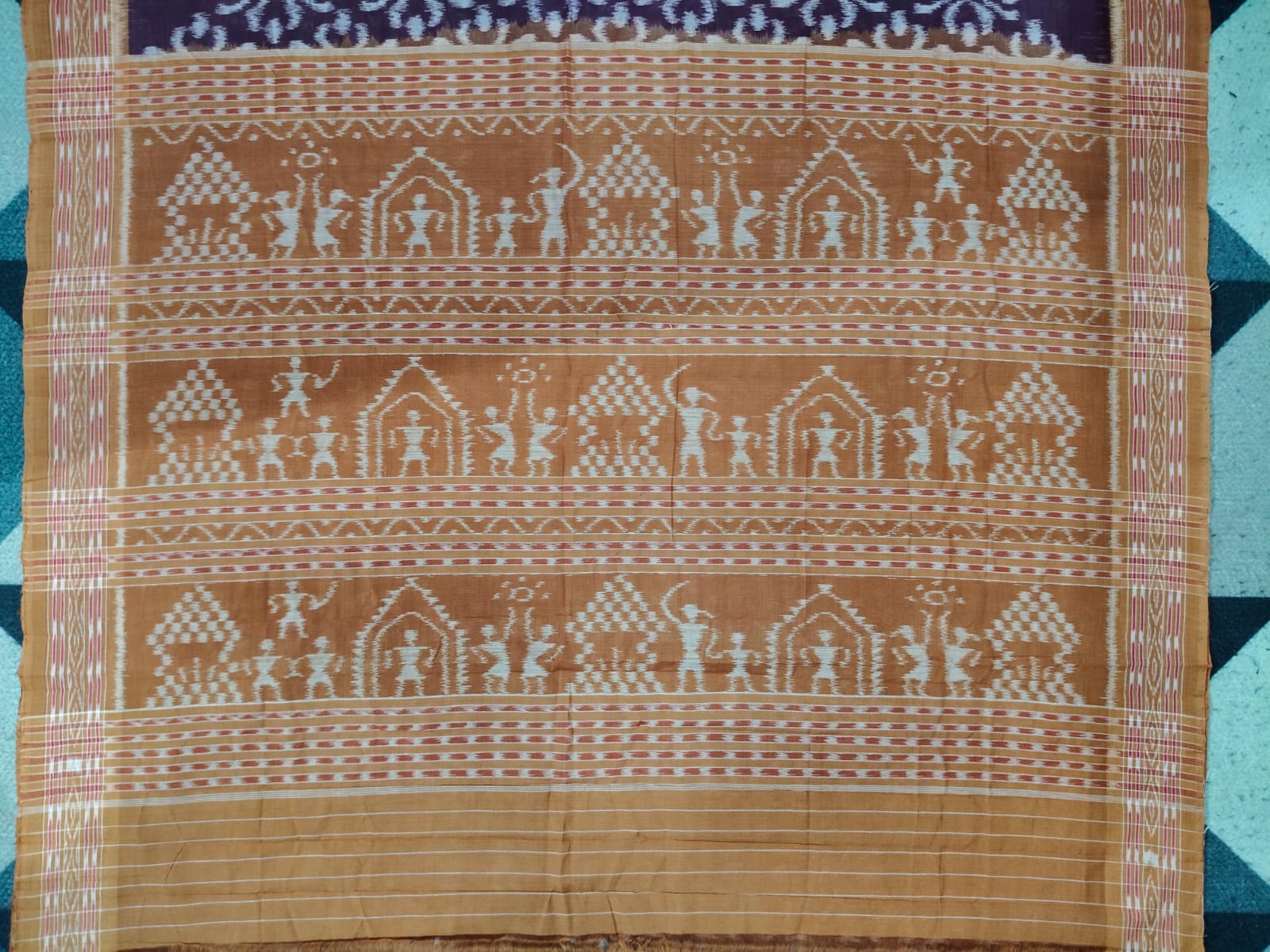 Deep Purple Rust Flower Khandua Cotton Saree