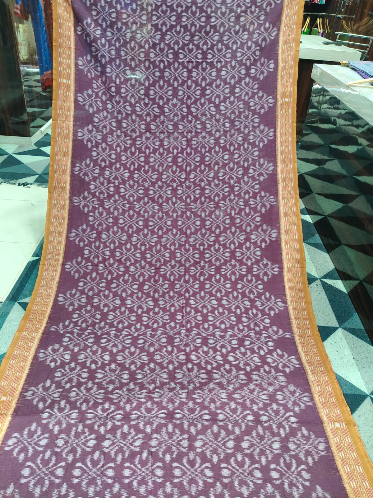 Deep Purple Rust Flower Khandua Cotton Saree