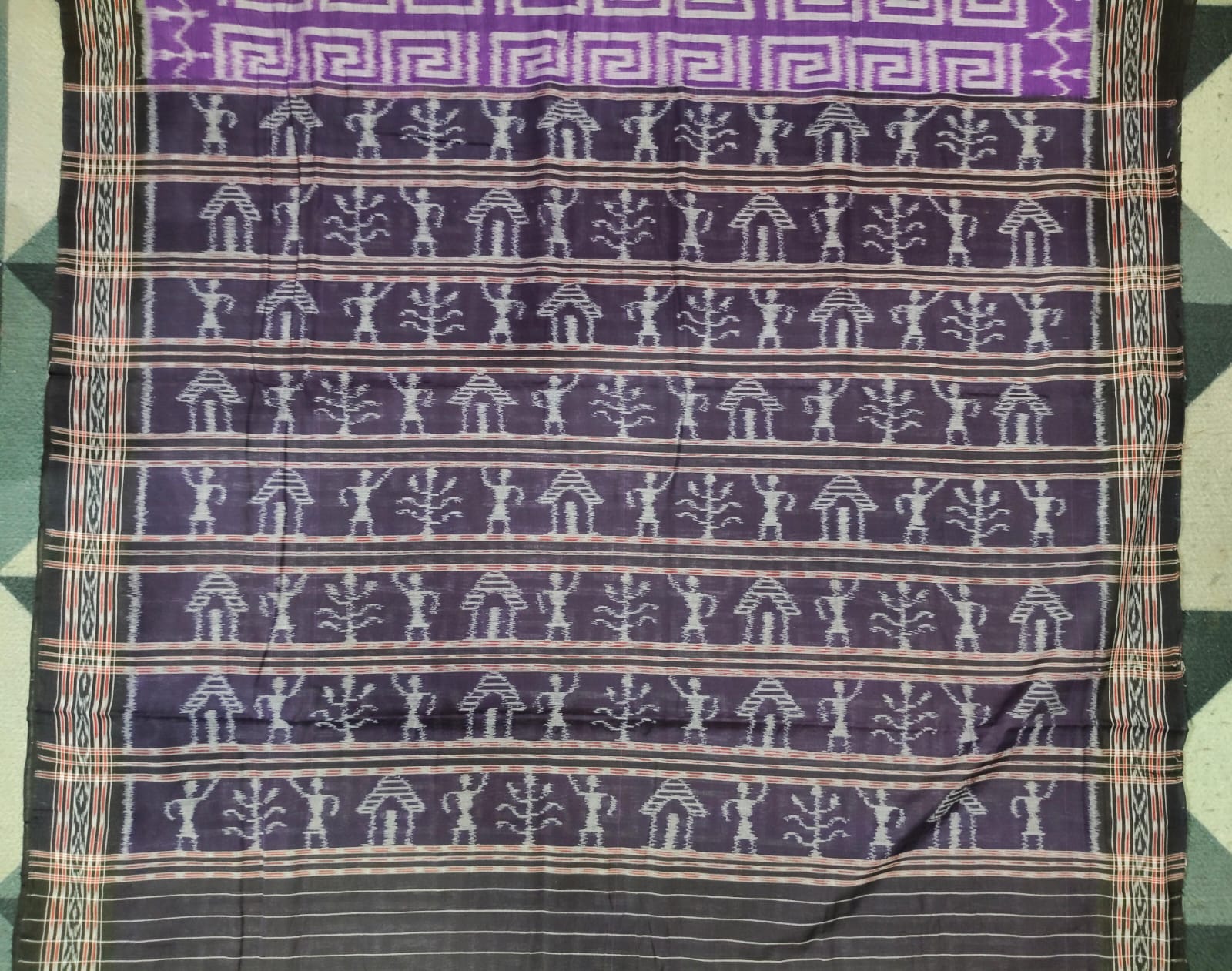 Purple Black Ikat Design Khandua Cotton Saree