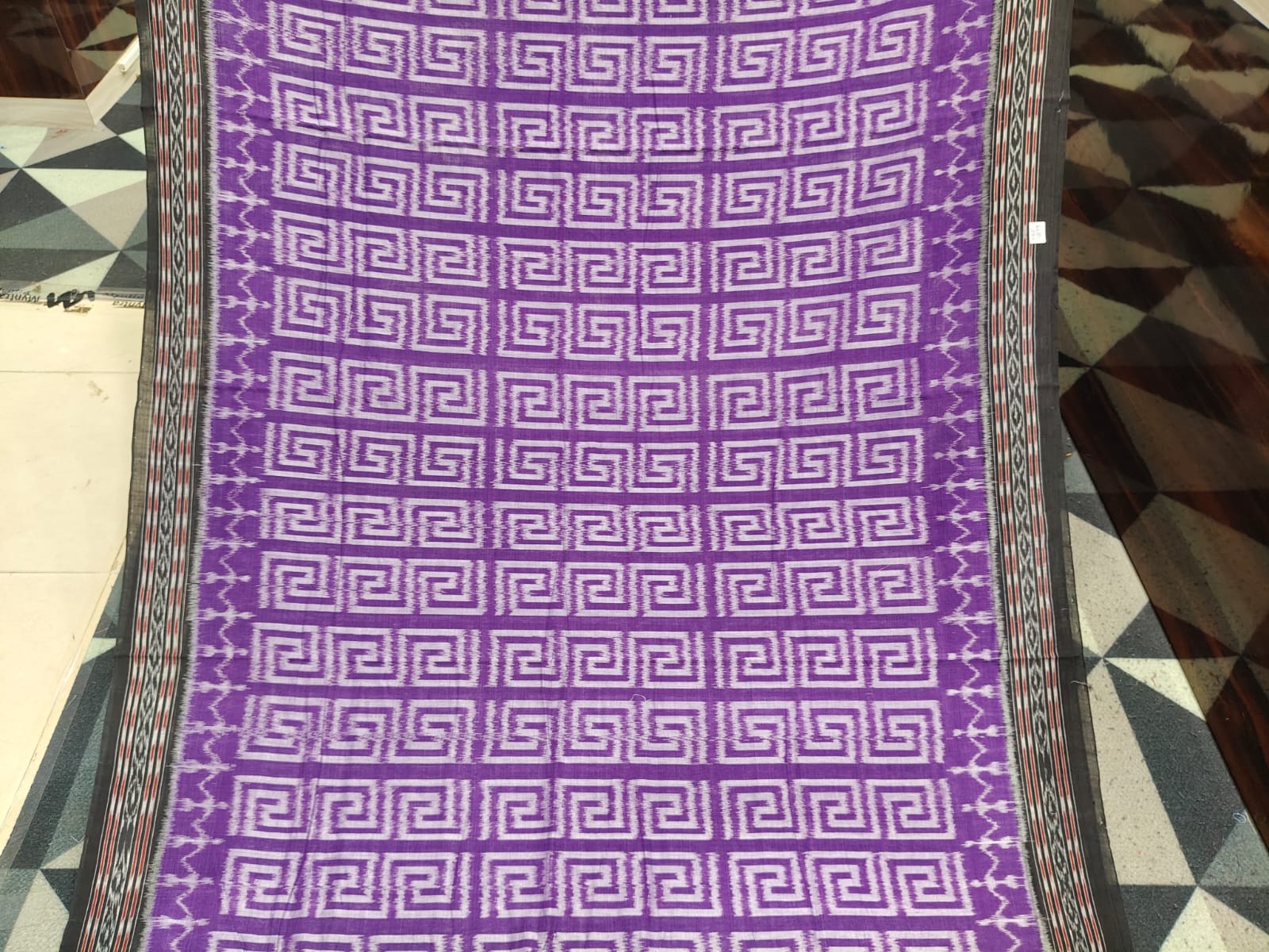 Purple Black Ikat Design Khandua Cotton Saree