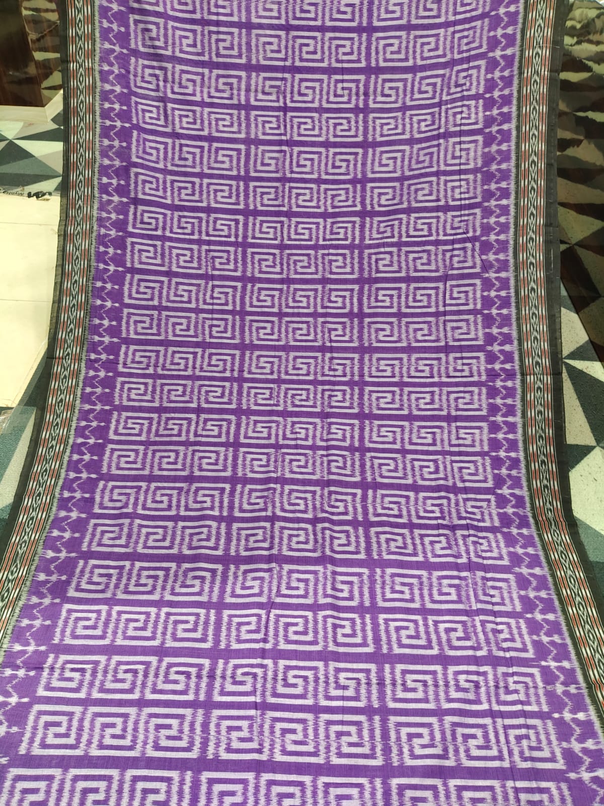 Purple Black Ikat Design Khandua Cotton Saree