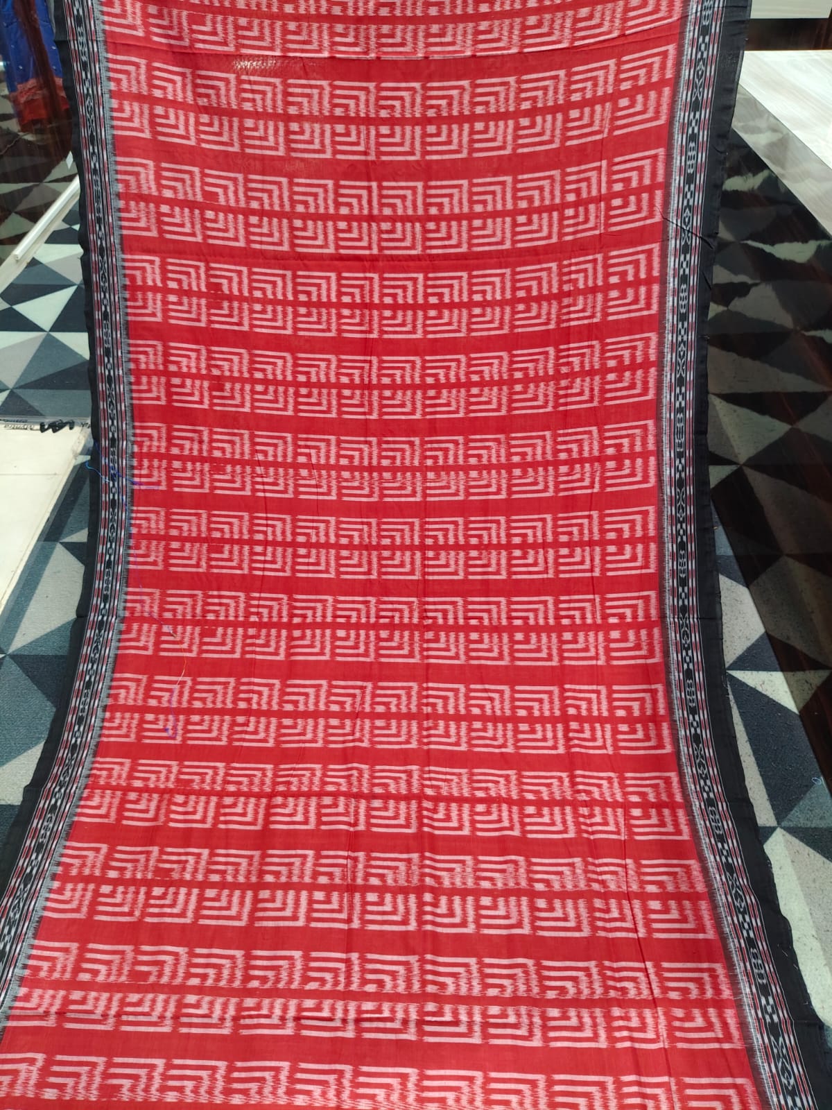 Red Black Ikat Design Khandua Cotton Saree