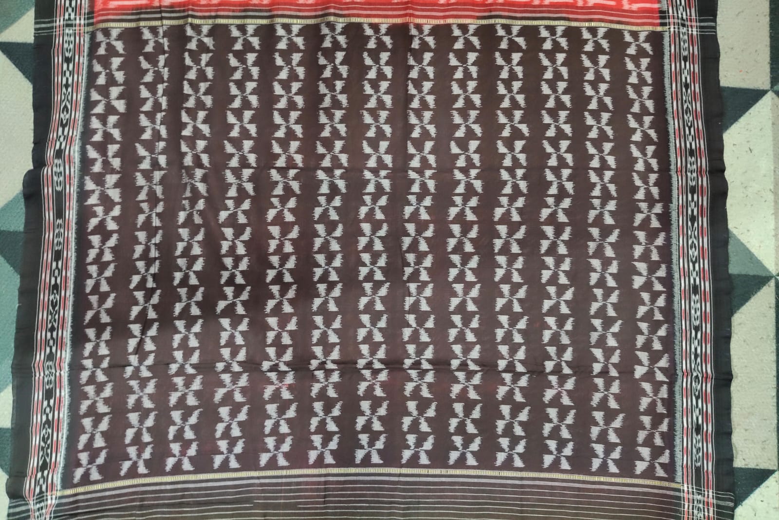 Red Black Ikat Design Khandua Cotton Saree