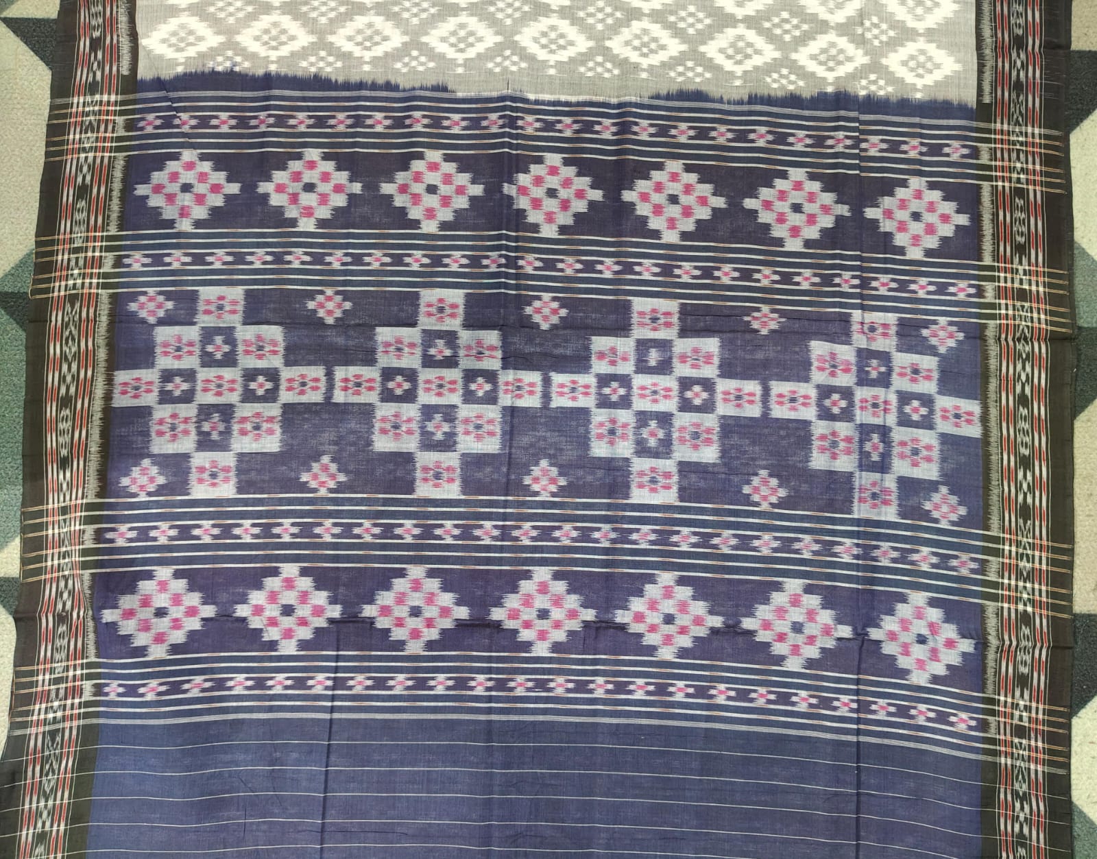 Grey Black Pasapali Khandua Cotton Saree