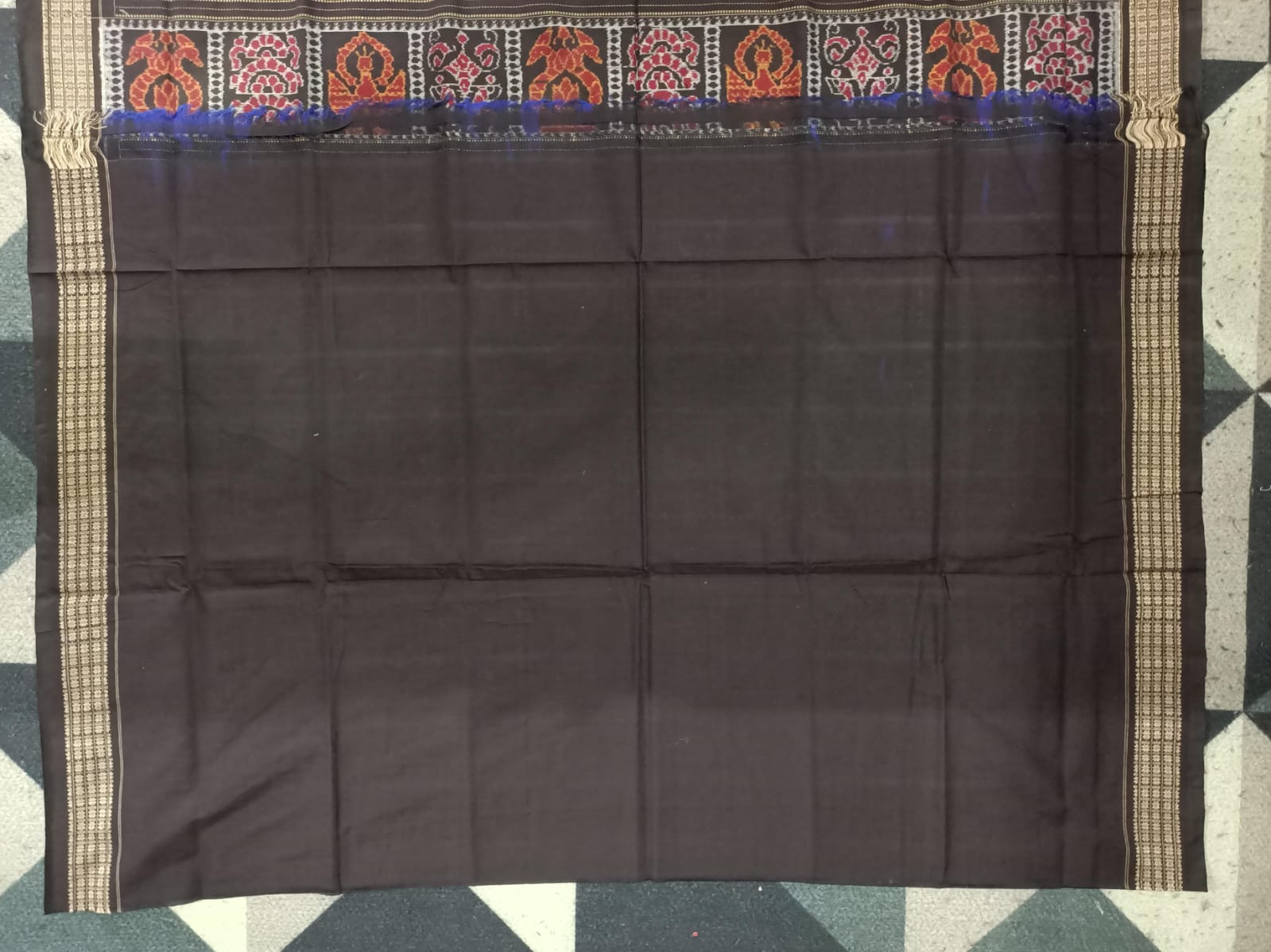 Blue Black Traditional Motive Design Sambalpuri Cotton Saree