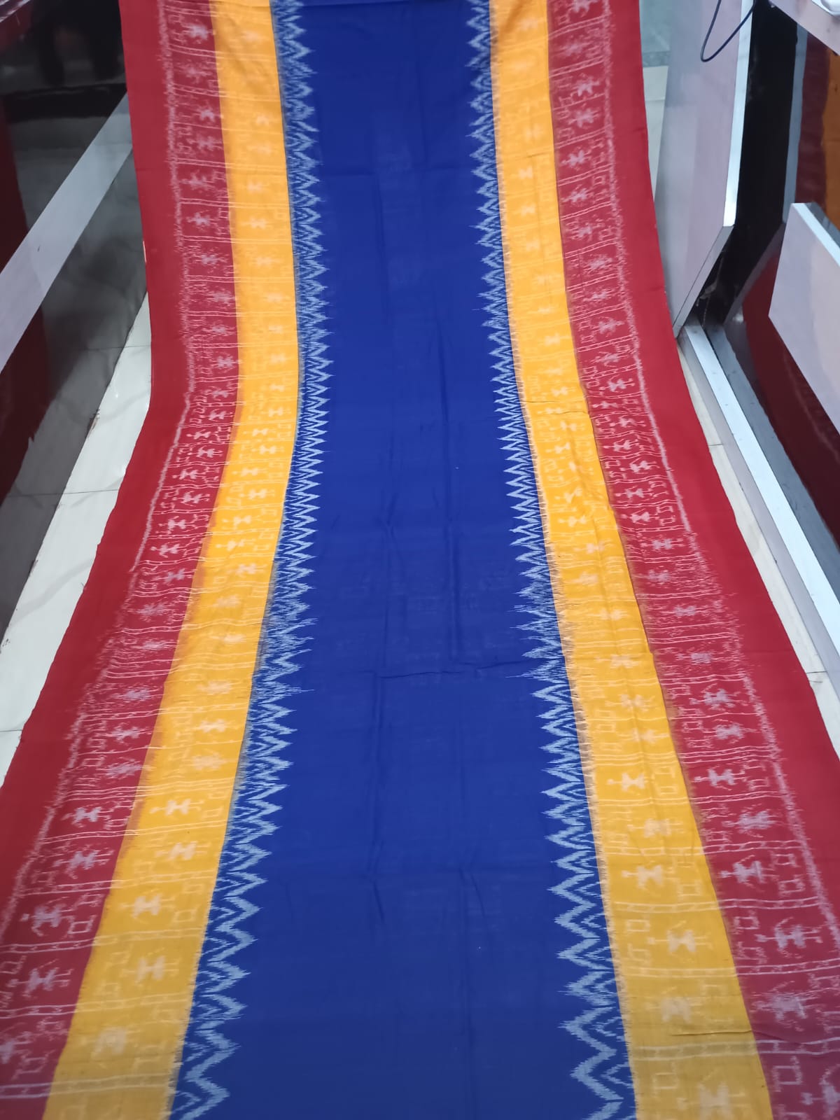 Blue Red Scot Tribal Design Khandua Cotton Saree