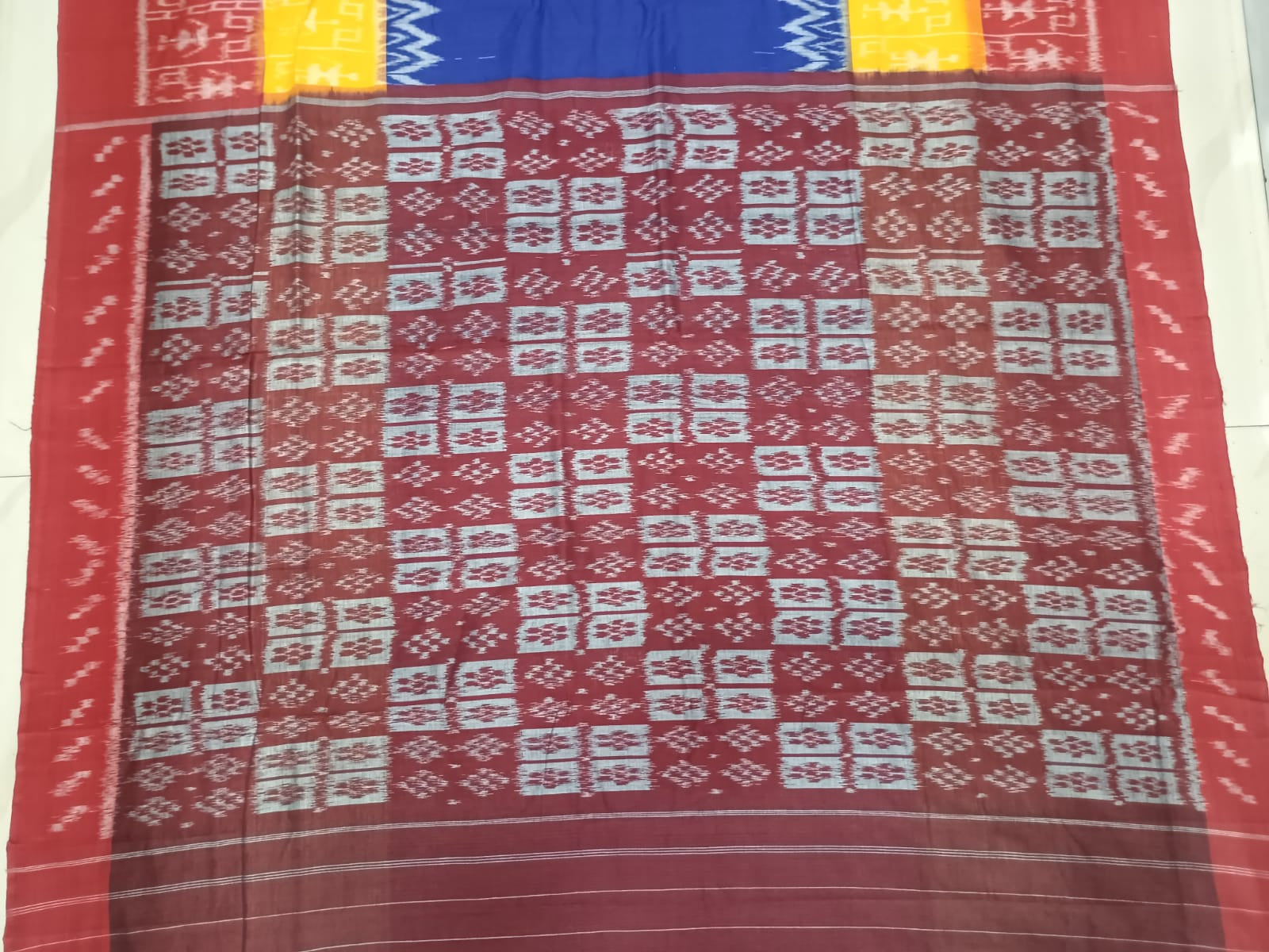 Blue Red Scot Tribal Design Khandua Cotton Saree