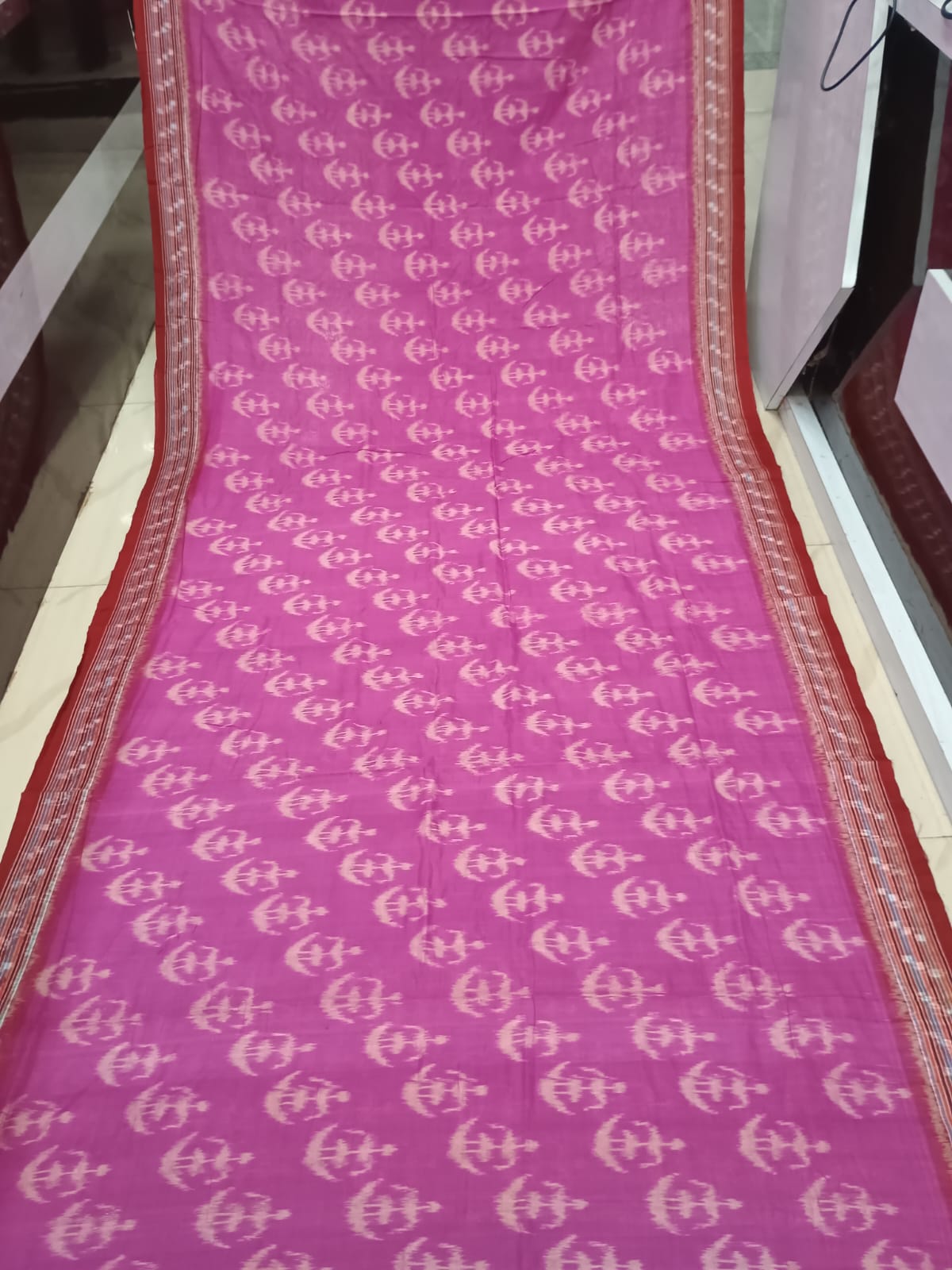 Pink Maroon Tribal Design Khandua Cotton Saree