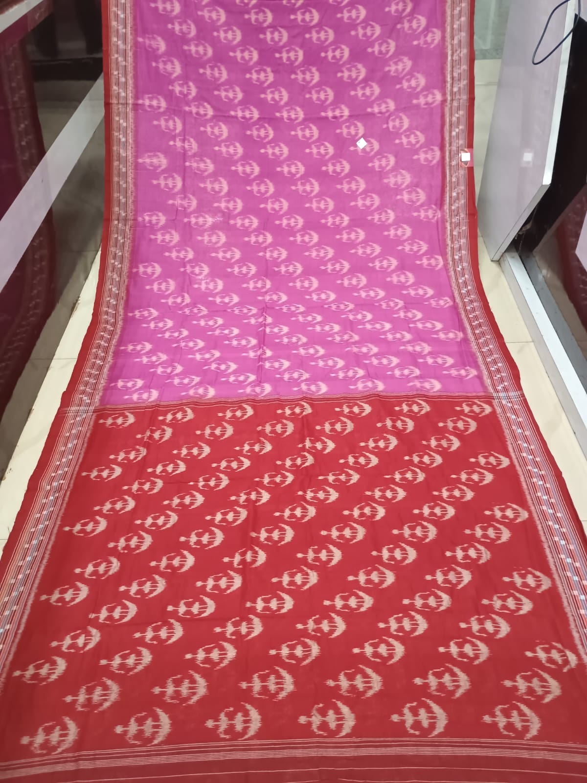 Pink Maroon Tribal Design Khandua Cotton Saree