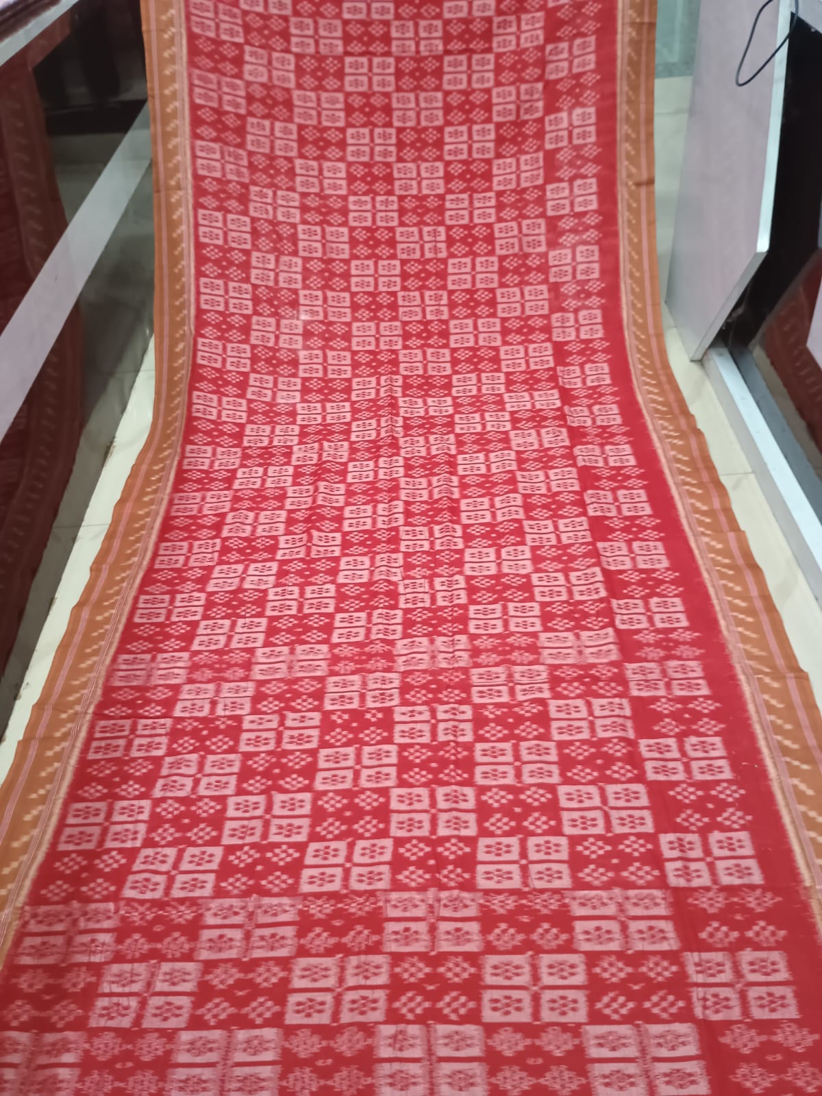 Maroon Brown Pasapali Design Khandua Cotton Saree