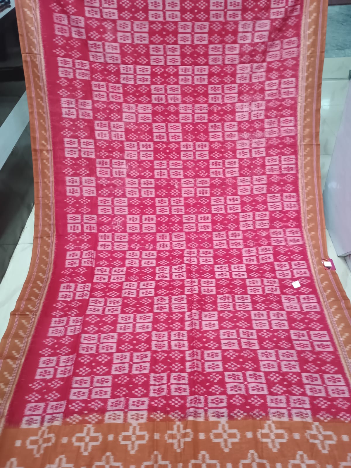 Maroon Brown Pasapali Design Khandua Cotton Saree