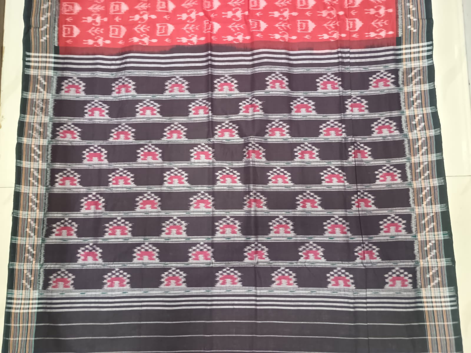 Maroon Black Tribal And House Khandua Cotton Saree