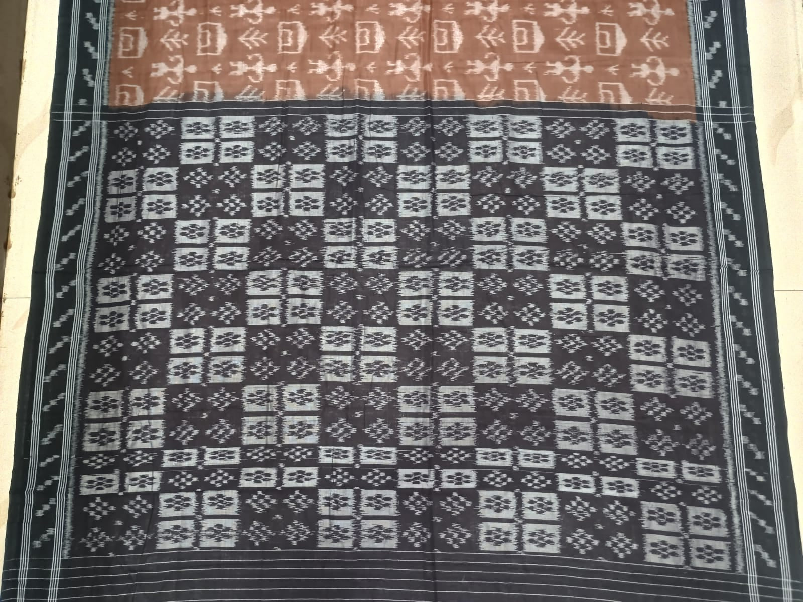 Brown Black Tribal And House Khandua Cotton Saree