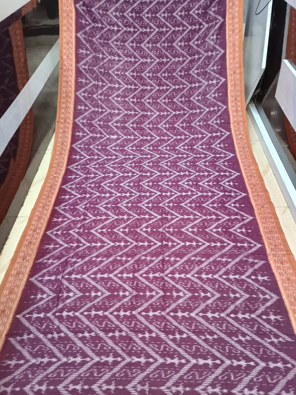 Deep Purple Rust Tribal Design Khandua Cotton Saree