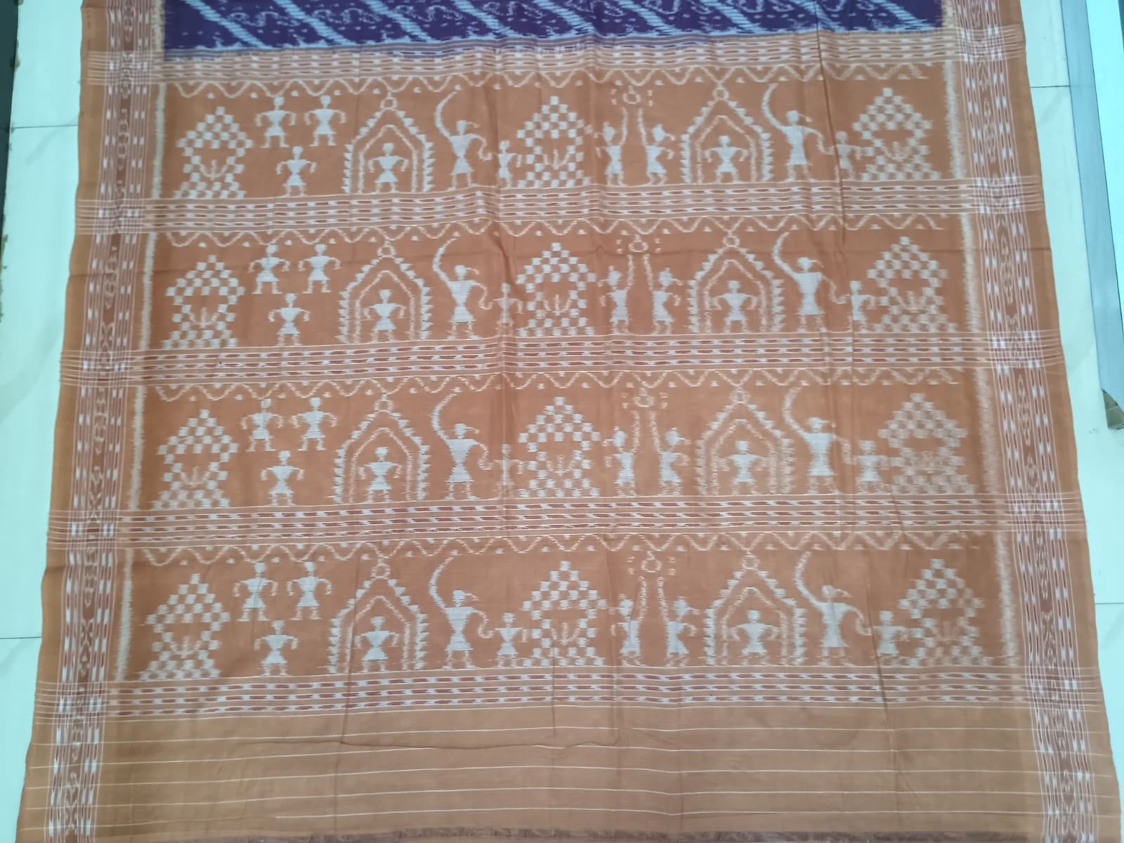 Deep Purple Rust Tribal Design Khandua Cotton Saree