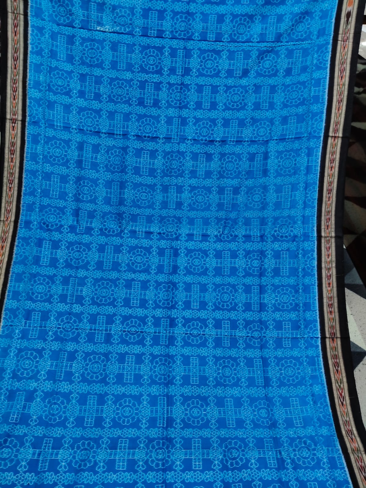 Copper Sulphate Black Flower  Design Sambalpuri Cotton Saree