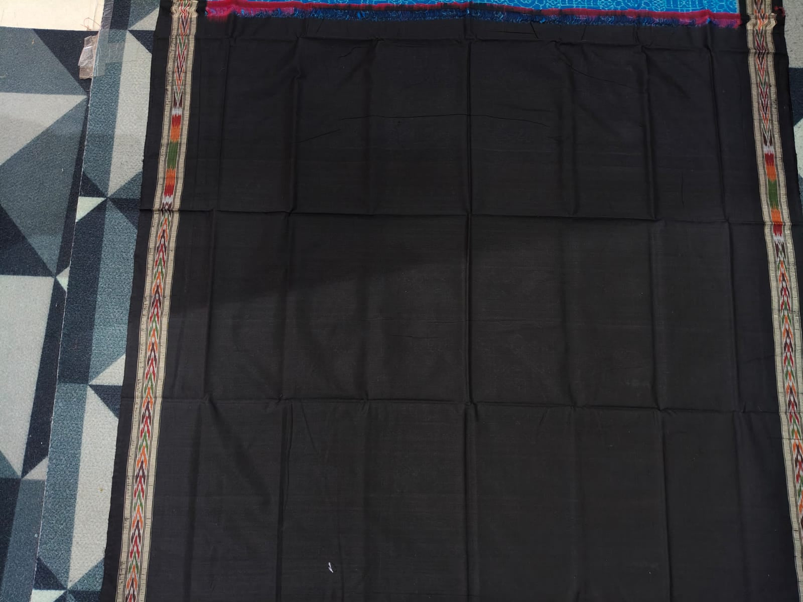 Copper Sulphate Black Flower  Design Sambalpuri Cotton Saree