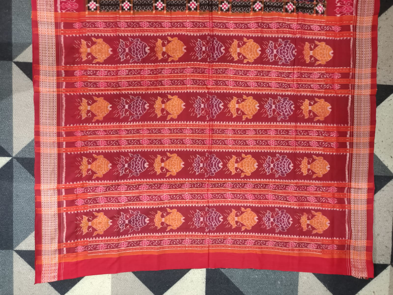 Blue Maroon 7 Kothi Elephant & Deer Design Sambalpuri Cotton Saree