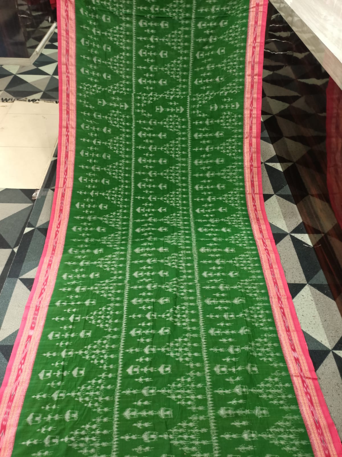 Green Pink Tribal Design Khandua Cotton Saree