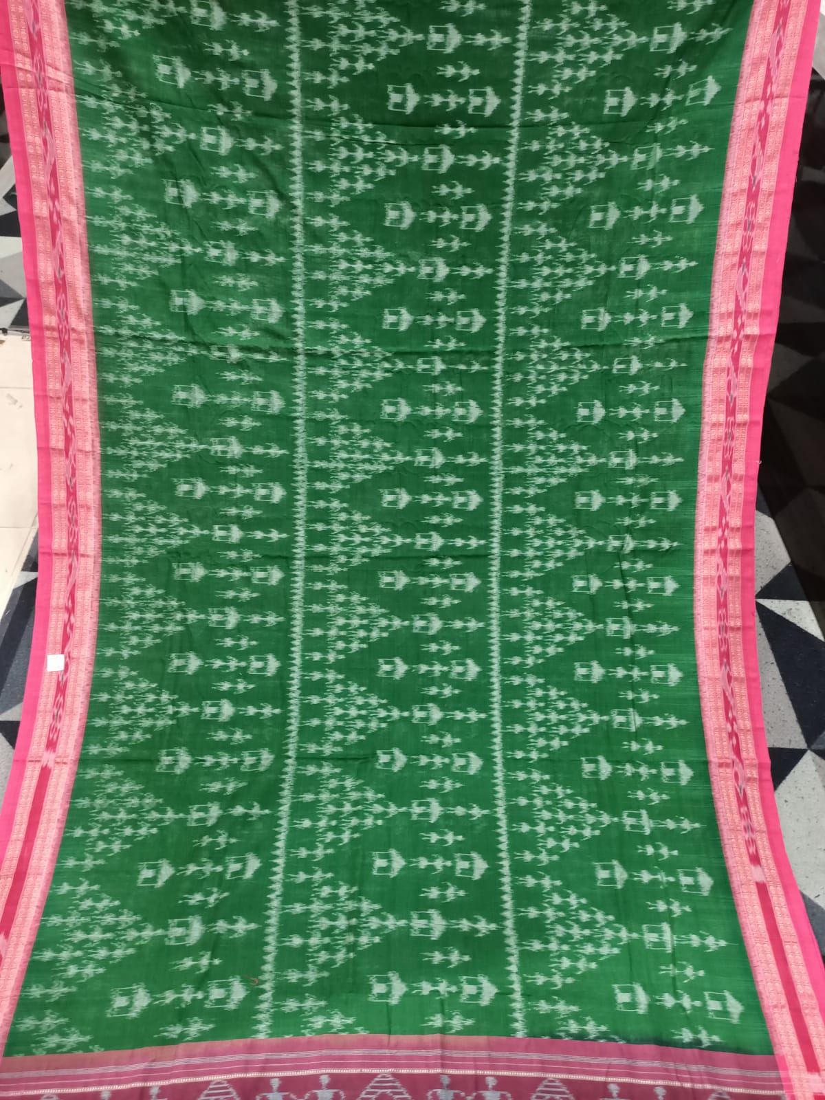 Green Pink Tribal Design Khandua Cotton Saree