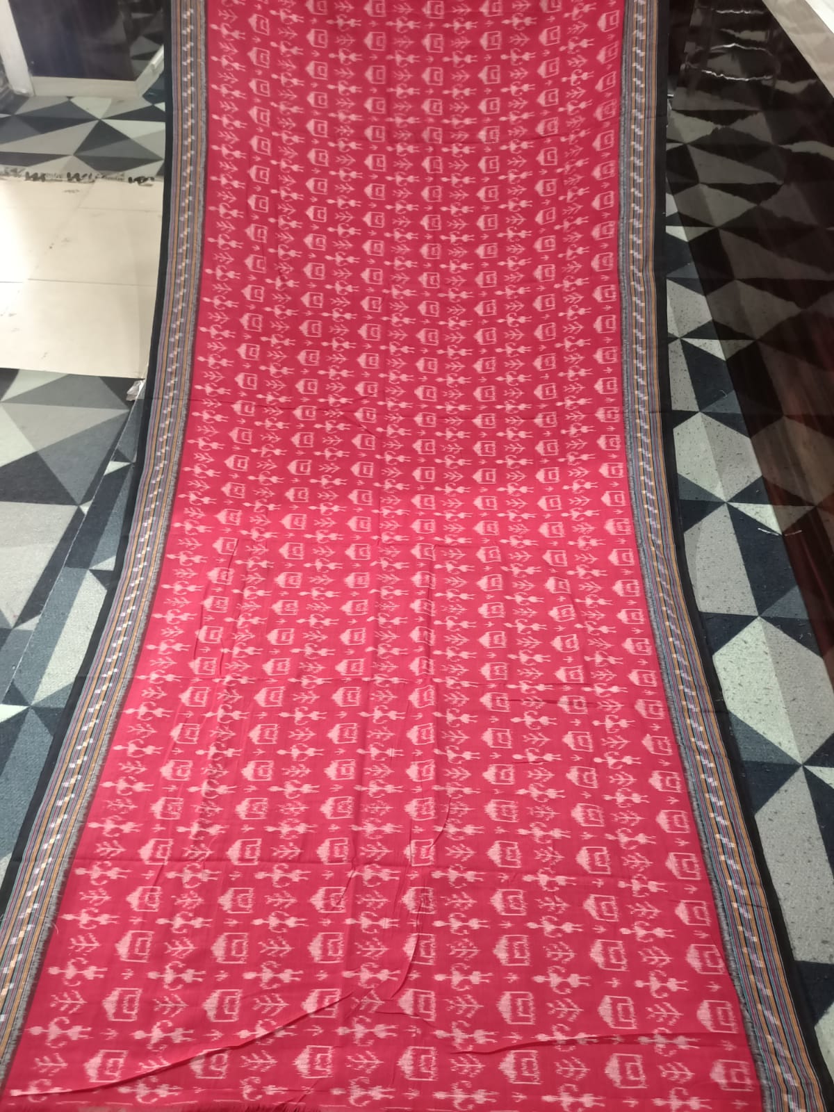 Red Black Tribal House Design Khandua Cotton Saree