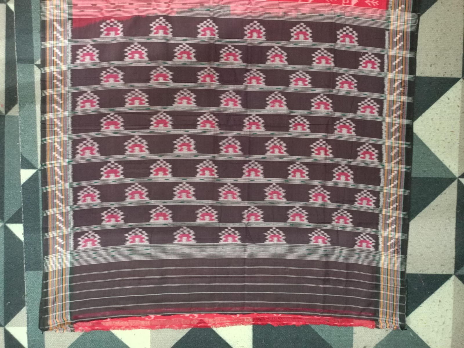 Red Black Tribal House Design Khandua Cotton Saree