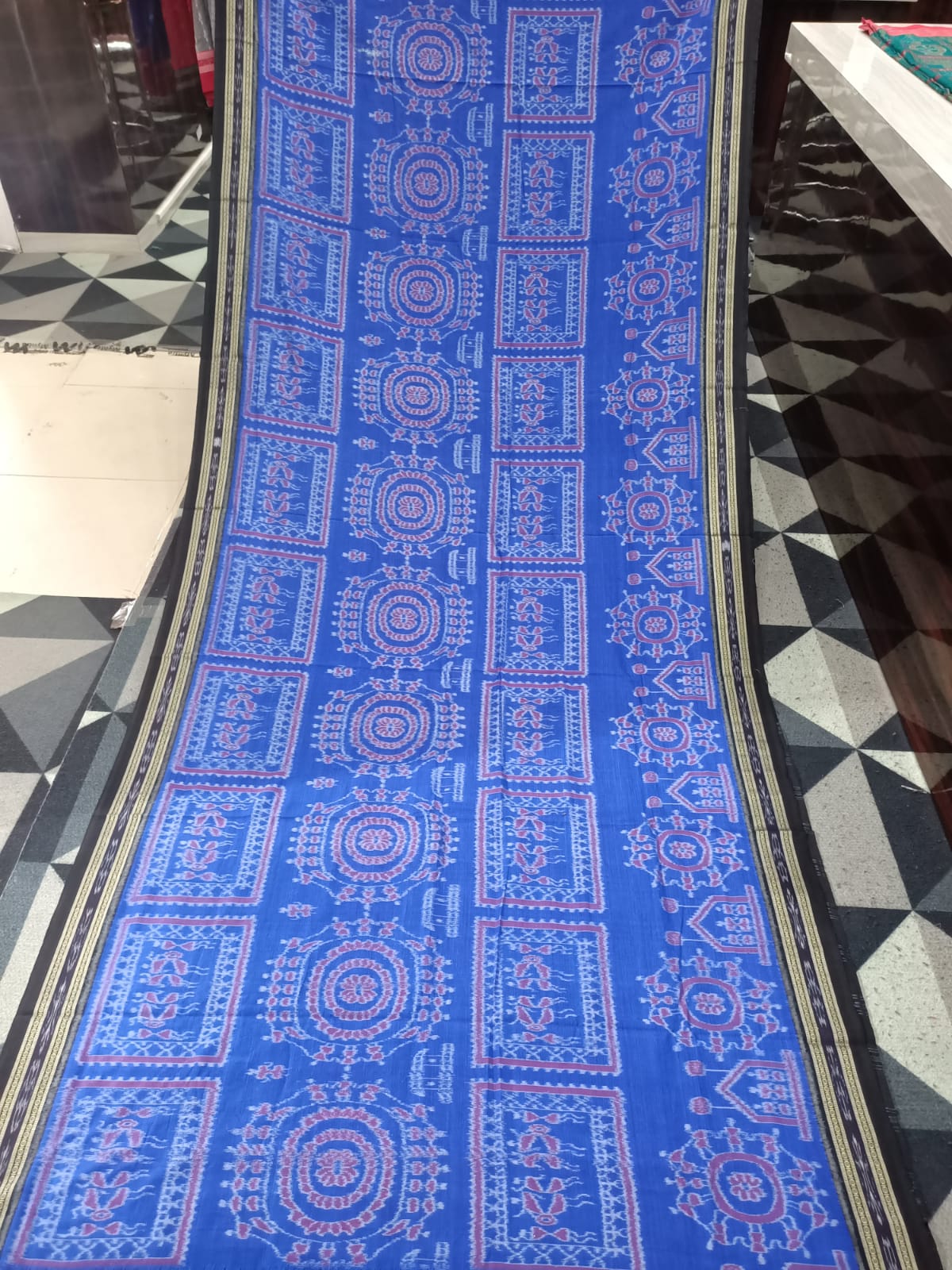 Blue Black Tribal Design Khandua Cotton Saree