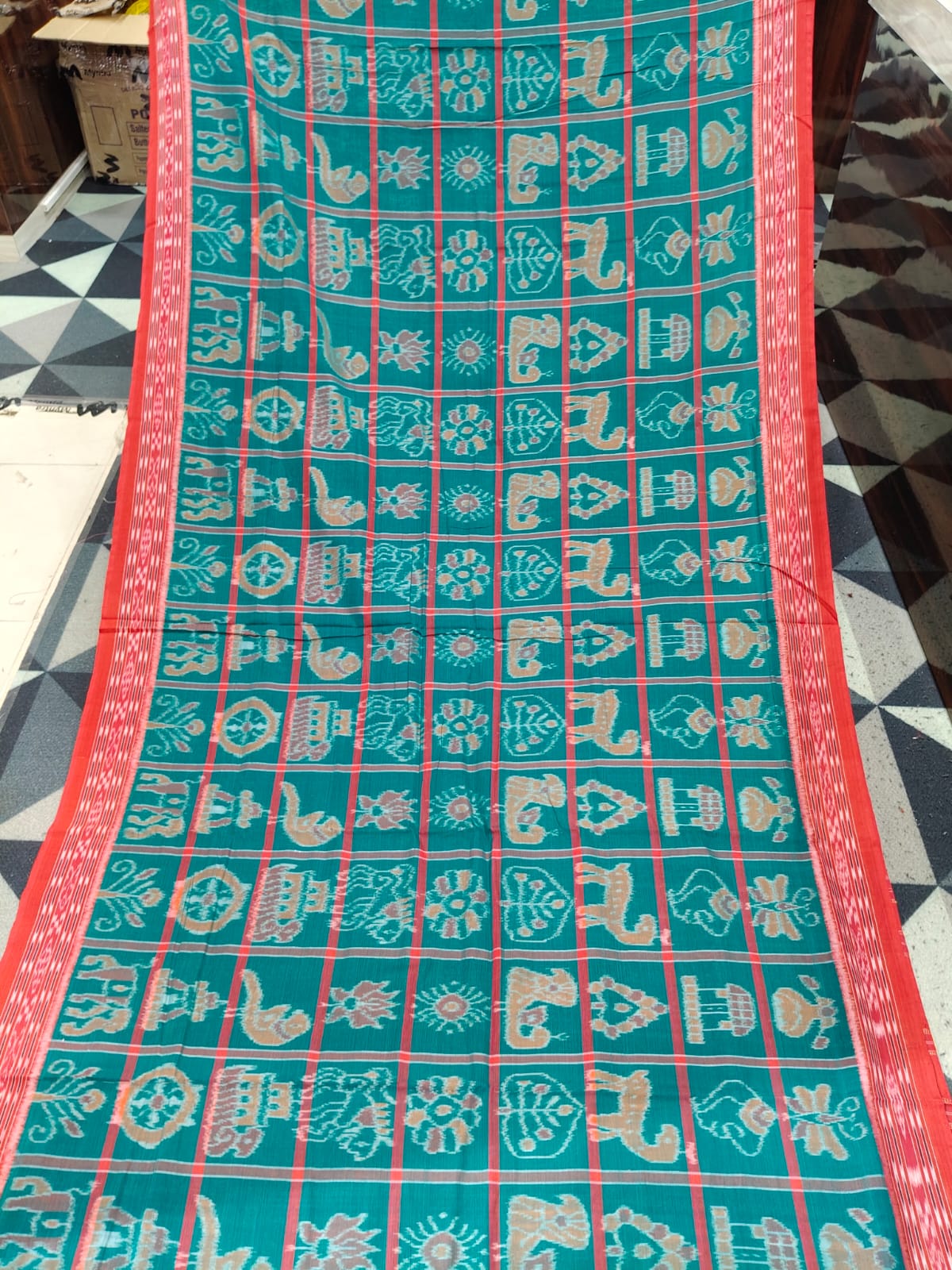 Green Red Nabakothi  Khandua Cotton Saree