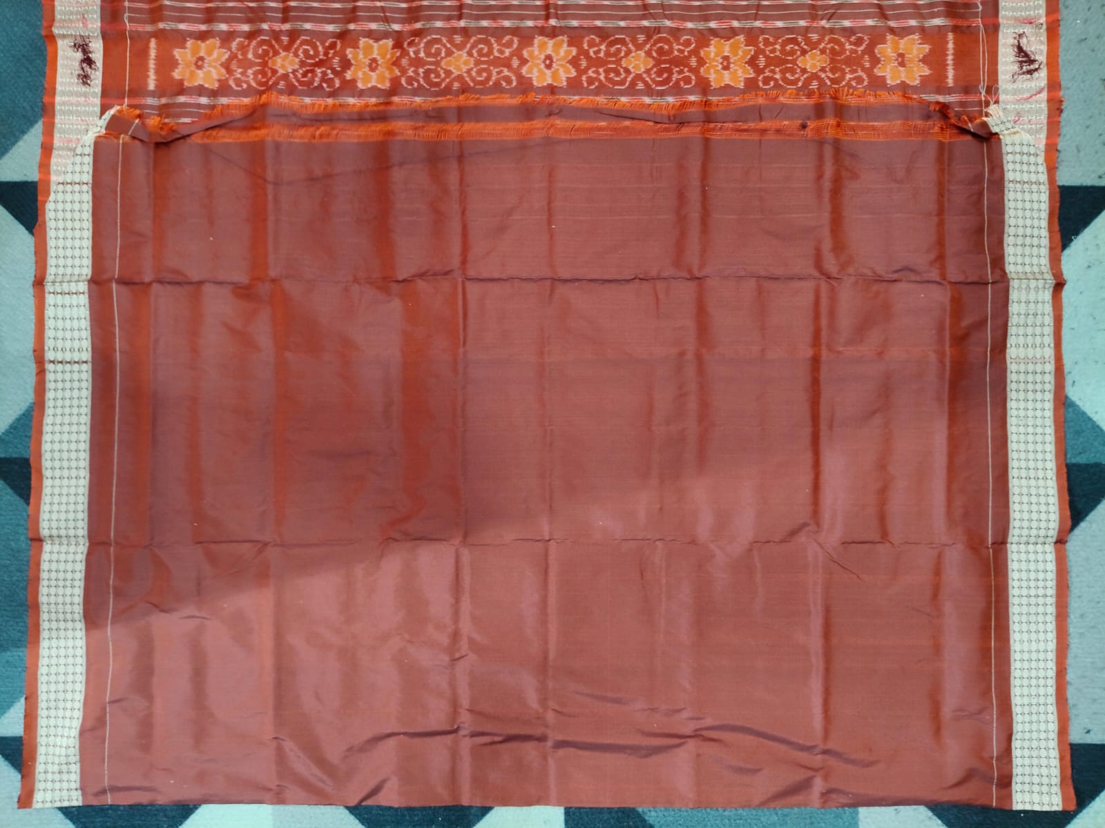 Orange Coffee Tribal & Tree Sambalpuri Semi Silk Saree