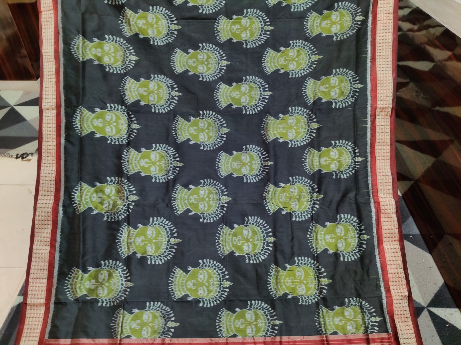 Black Maroon Mehendi Odishi Face  Sambalpuri Semi Silk Saree