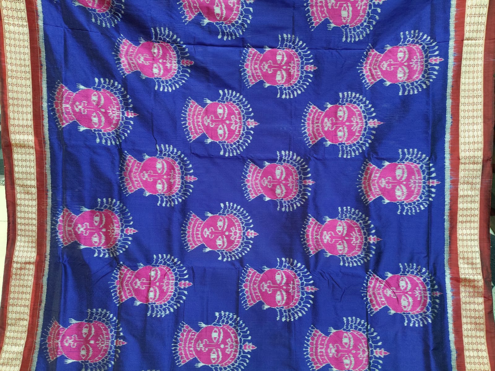 Navy Blue Maroon  Magenta Odishi Face Sambalpuri Semi Silk Saree