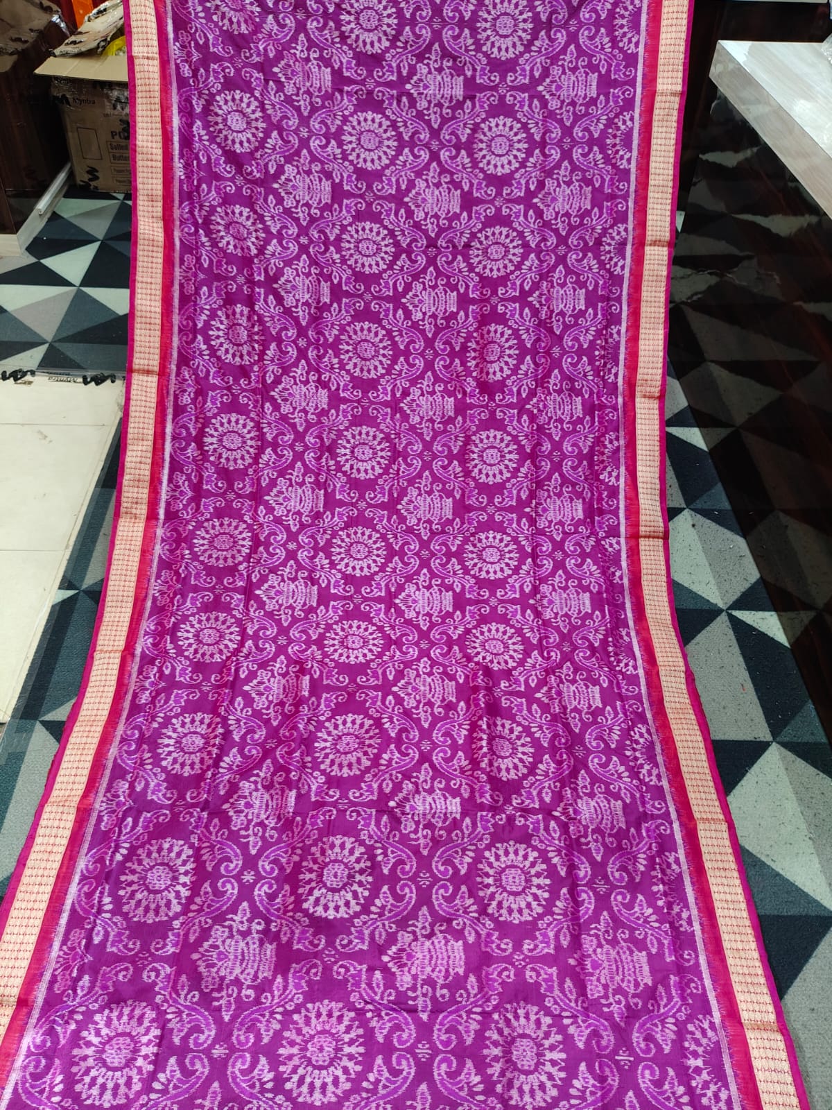 Purple  Magenta Lata Design Sambalpuri Semi Silk Saree