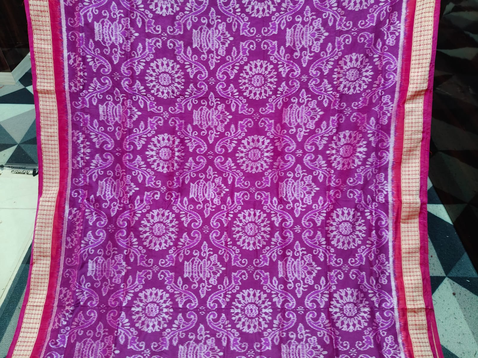 Purple  Magenta Lata Design Sambalpuri Semi Silk Saree