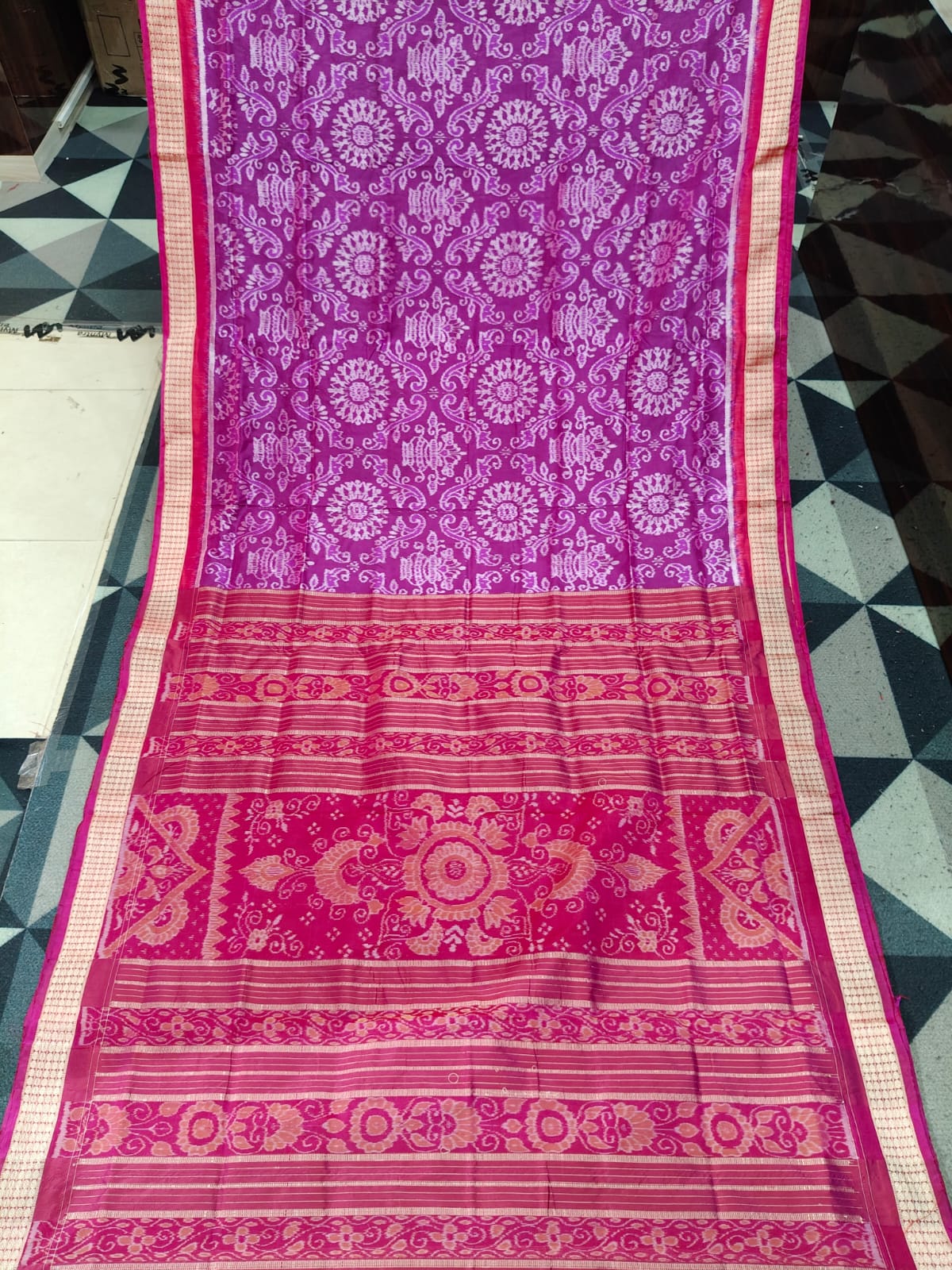 Purple  Magenta Lata Design Sambalpuri Semi Silk Saree