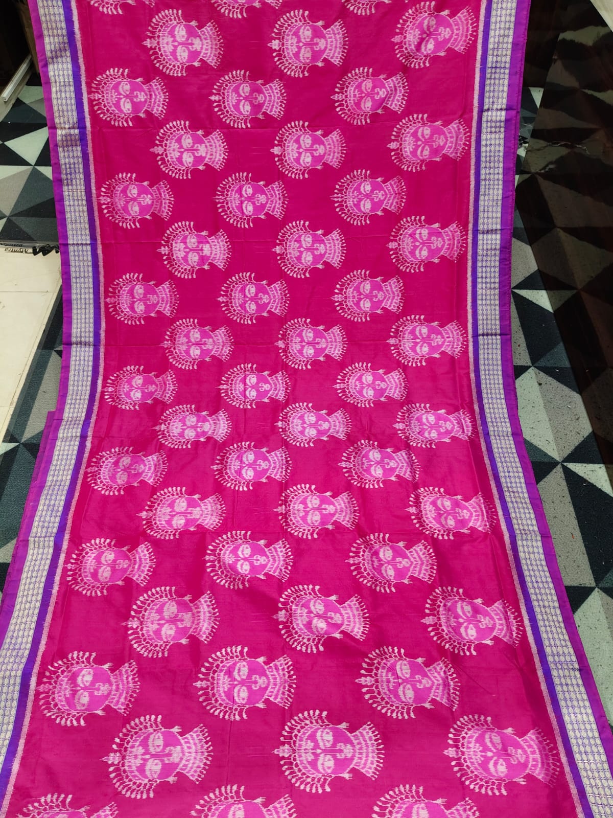 Magenta Purple  Odishi Face Sambalpuri Semi Silk Saree
