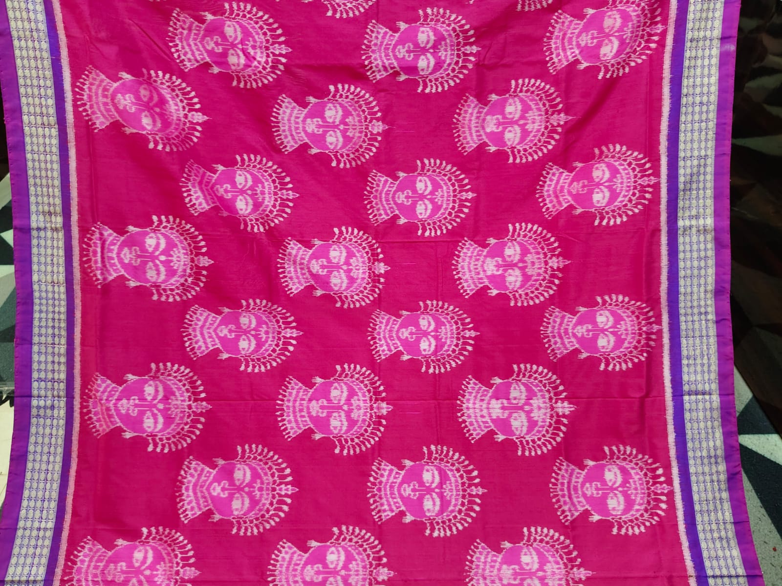 Magenta Purple  Odishi Face Sambalpuri Semi Silk Saree